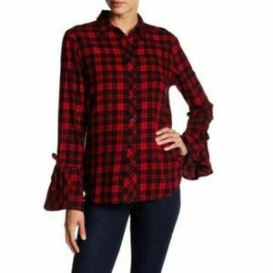 Red and Black flannel with trumpet sleeve
